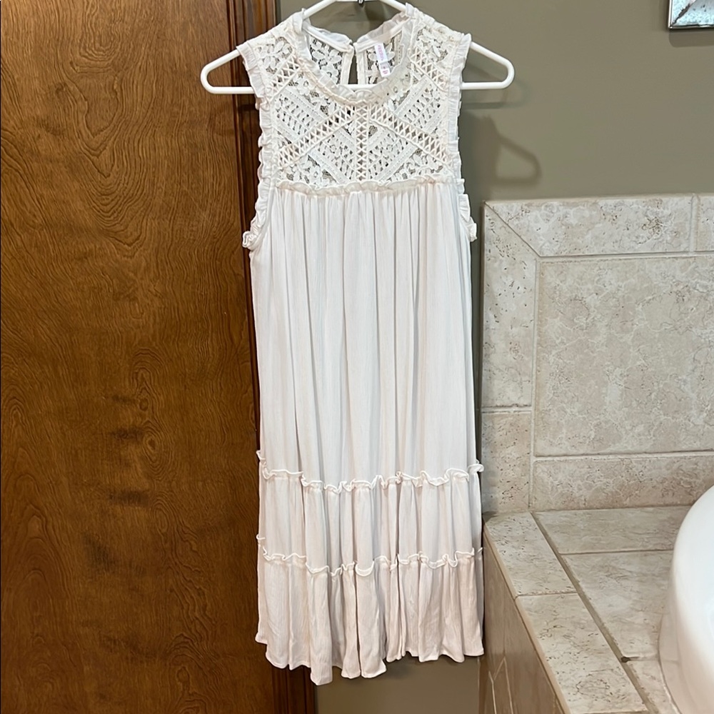 Ivory Crochet Yoke Sleeveless Dress